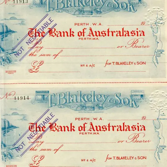 1920c "The Bank of Australasia" numbered large ...