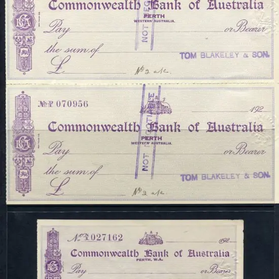 1920c Commonwealth Bank of Australia x 3 blank ...