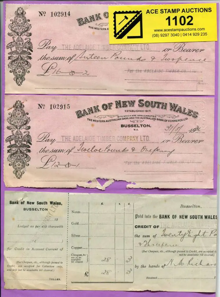 1930's Bank of New South Wales bank cheques x 4 ... Image 1++