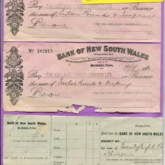 1930's Bank of New South Wales bank cheques x 4 ...
