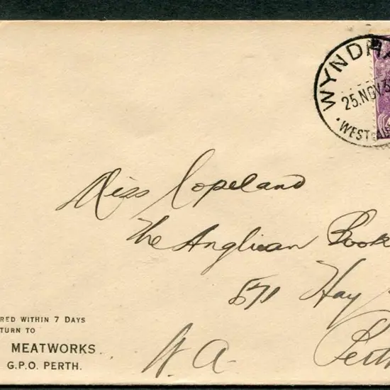 1930 (25th Nov) Wyndham Meatworks Co. env bearing ...