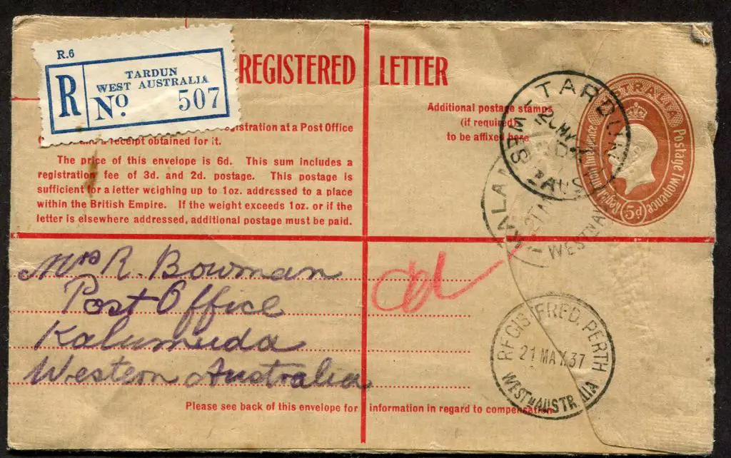 1937 (20th May) 5d Registered Letter env from ... Image 1++