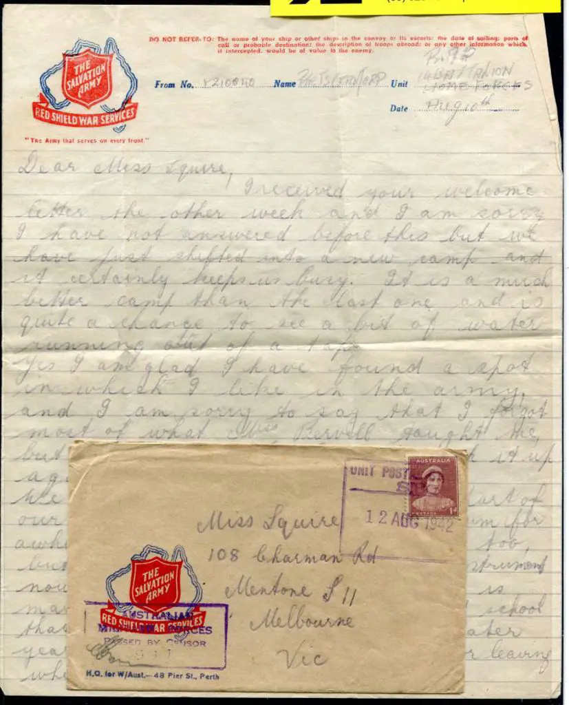 1942 (12th Aug) "Unit Postal Stn S.80" (Bellevue) ... Image 1++