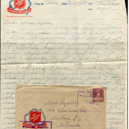 1942 (12th Aug) "Unit Postal Stn S.80" (Bellevue) ...