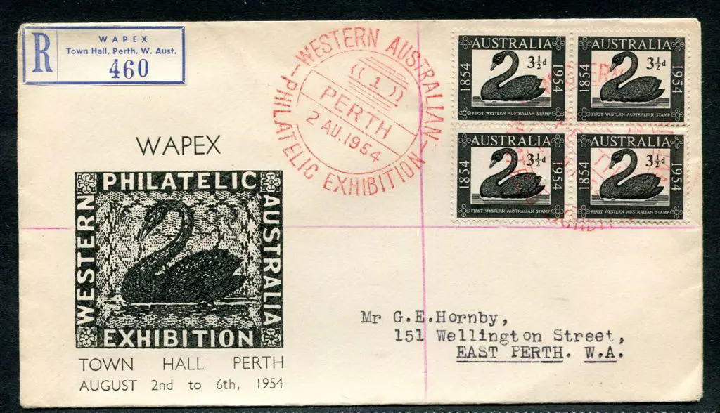 1954 (2nd Aug) Wapex commem illust cover with 3½d ... Image 1++