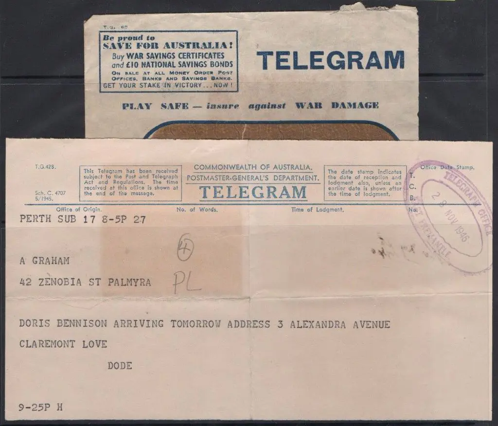 East Fremantle Telegram Office 95% strike in mauve ... Image 1++