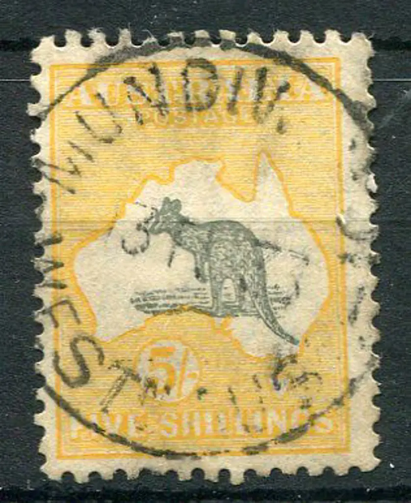 Mundiwindi B27 on 5/- SMW kangaroo dated 13 FE 33. ... Image 1++