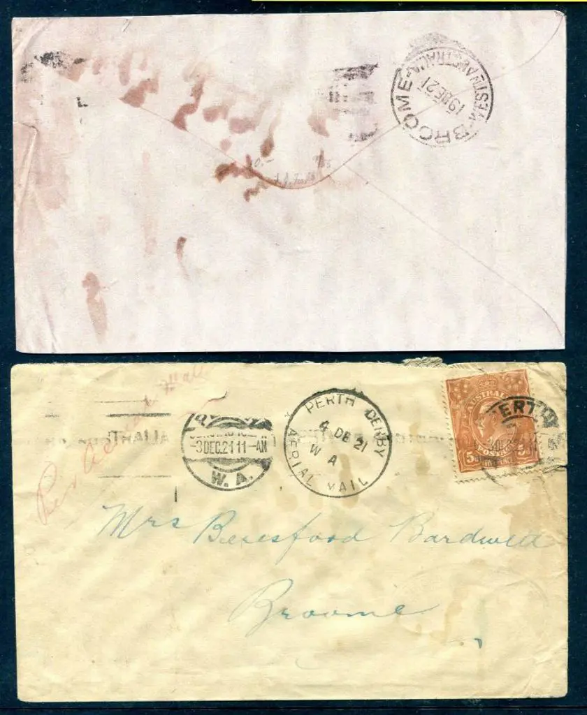 1921 (13th Dec) Perth to Broome flown cover by ... Image 1++