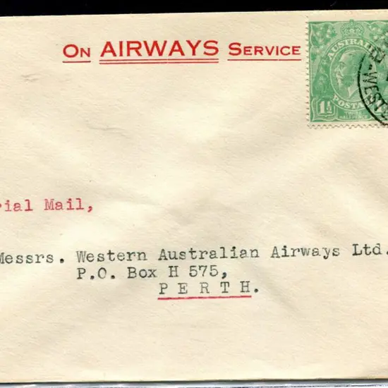 1924 (15th Jan) Broome to Perth carried on ...