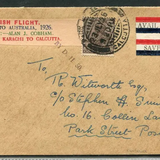 1926 (23rd July) Karachi to Calcutta intermediate ...