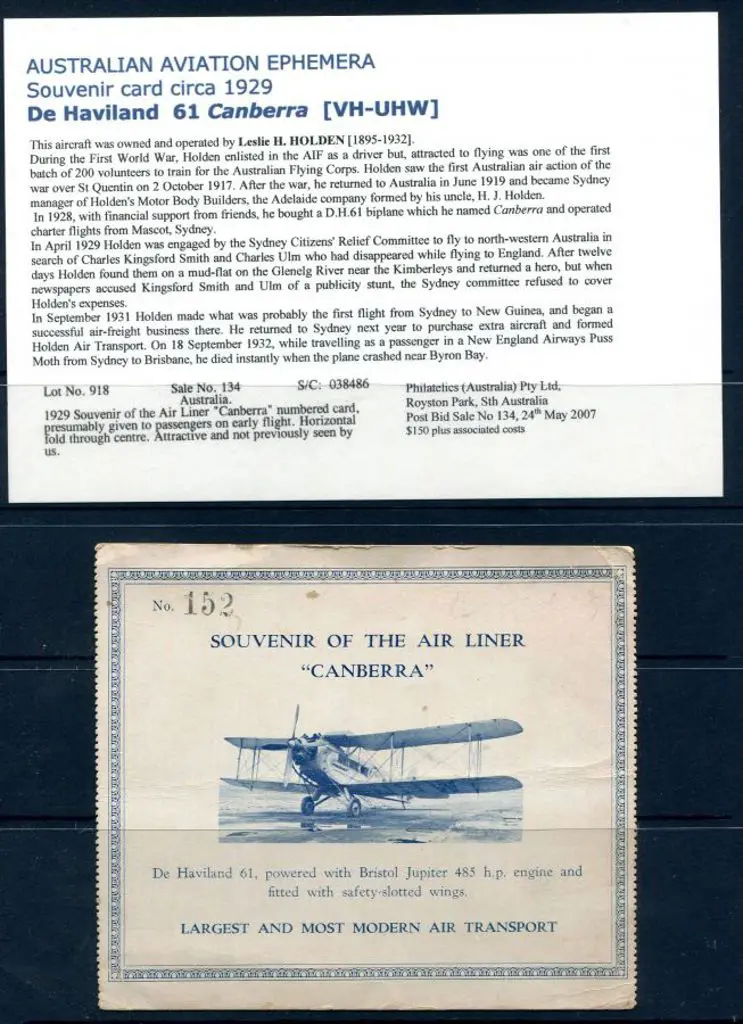 1929 "Souvenir of the Air Liner "Canberra" ... Image 1++