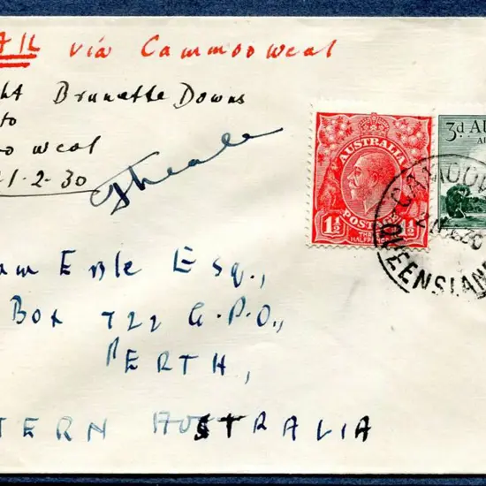 1930 (19th Feb) Brunette Downs to Camooweal signed ...