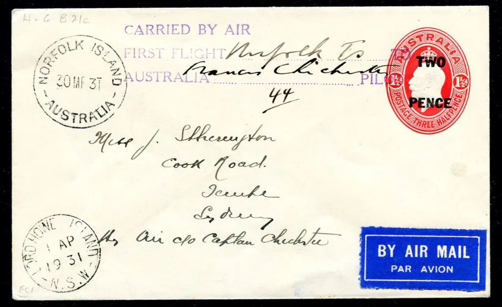 1931 (28th Mar) Norfolk Is to Lord Howe Island & ... Image 1++