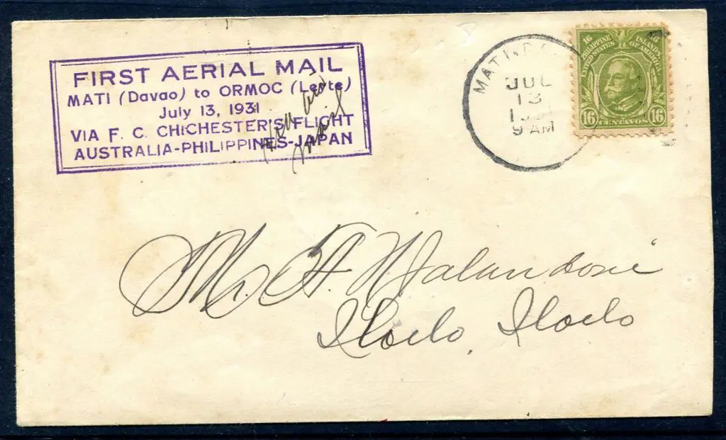 1931 (3rd July) "First Aerial Mail Mati (Davao) to ... Image 1++