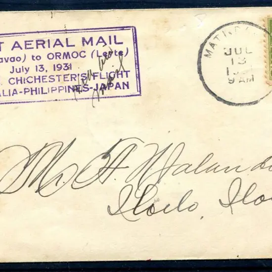 1931 (3rd July) "First Aerial Mail Mati (Davao) to ...