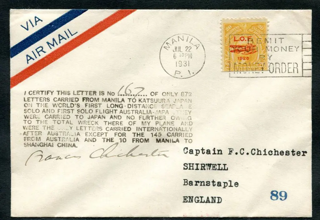 1931 (3rd July) Sir Francis Chichester Manila to ... Image 1++