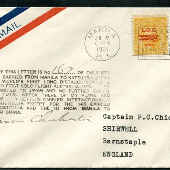 1931 (3rd July) Sir Francis Chichester Manila to ...
