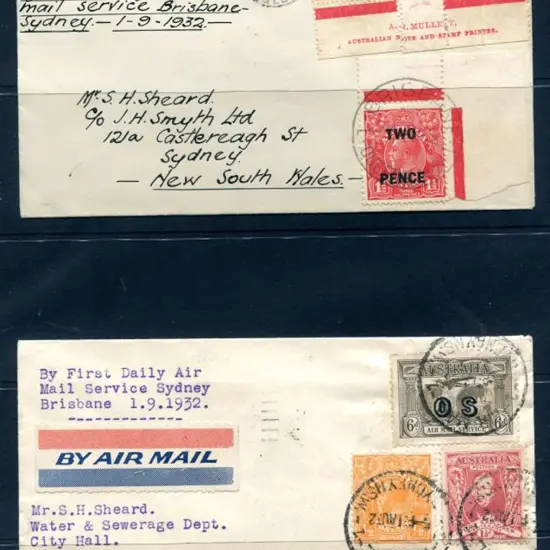 1932 (1st Sept) Brisbane to Sydney & return covers ...
