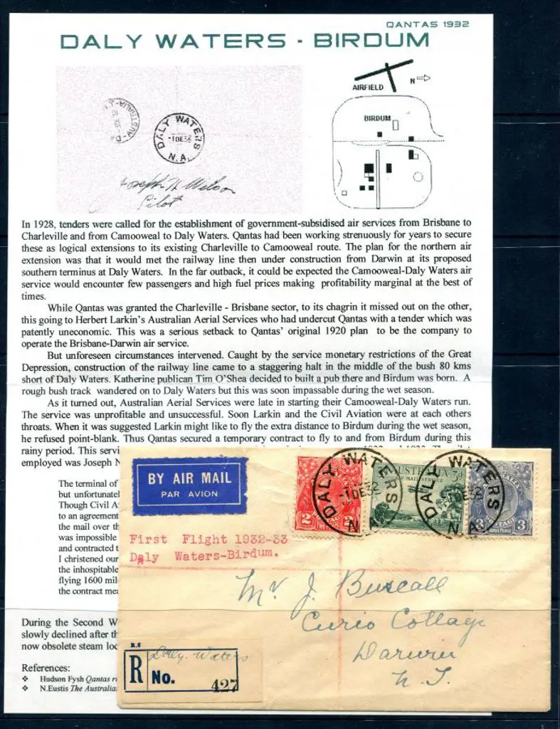 1932 (1st Dec) Daly Waters to Birdum Registered ... Image 1++