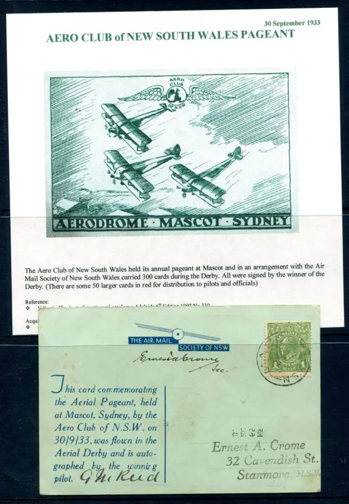 1933 (30th Sept) Air Mail Society of NSW blue card ... Image 1++