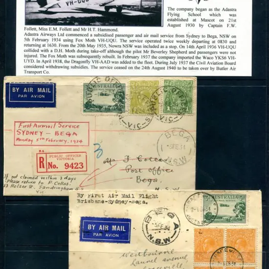 1934 (5th Feb) Bega to Sydney x 2 having been ...
