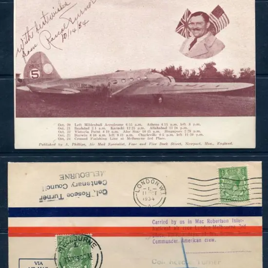 1934 (20th Oct) MacRobertson Air Race - Roscoe ...