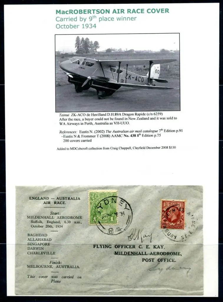 1934 (20th Oct) MacRobertson Air Race - CE Kay ... Image 1++