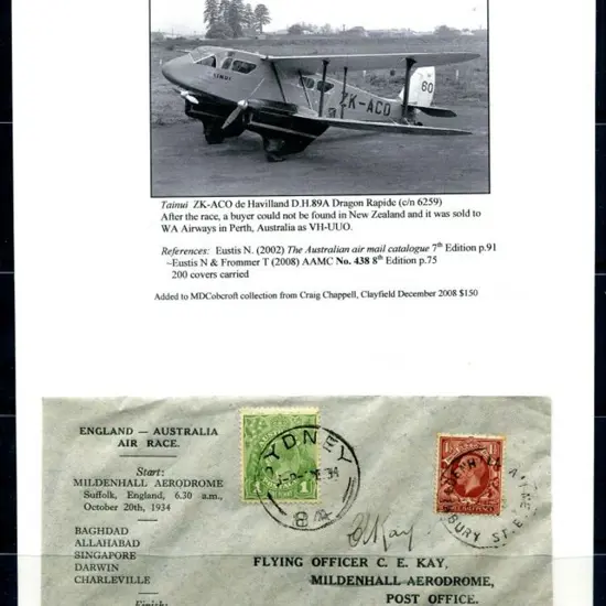 1934 (20th Oct) MacRobertson Air Race - CE Kay ...