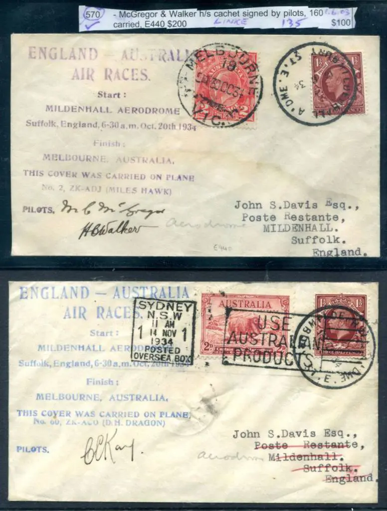 1934 (20th Oct) MacRobertson Air Race pair of ... Image 1++