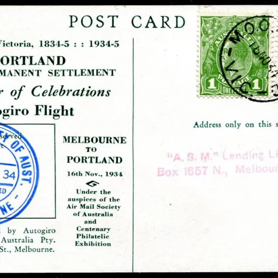 1934 (16th Nov) Melbourne to Portland ditto with ...