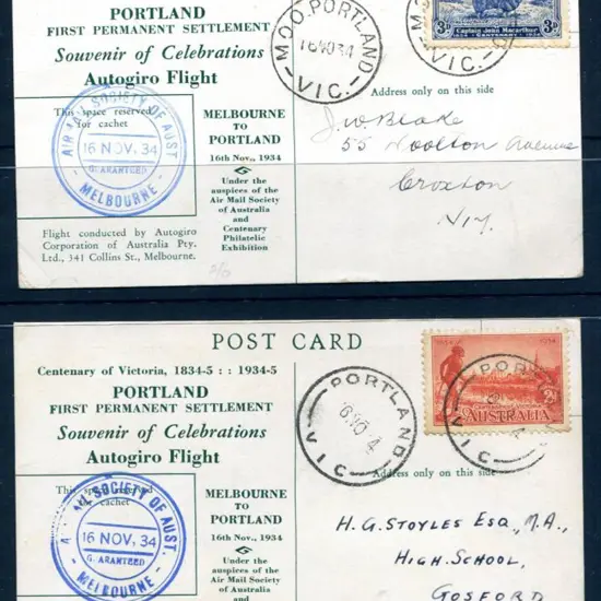 1934 (16th Nov) Portland to Melbourne return ...