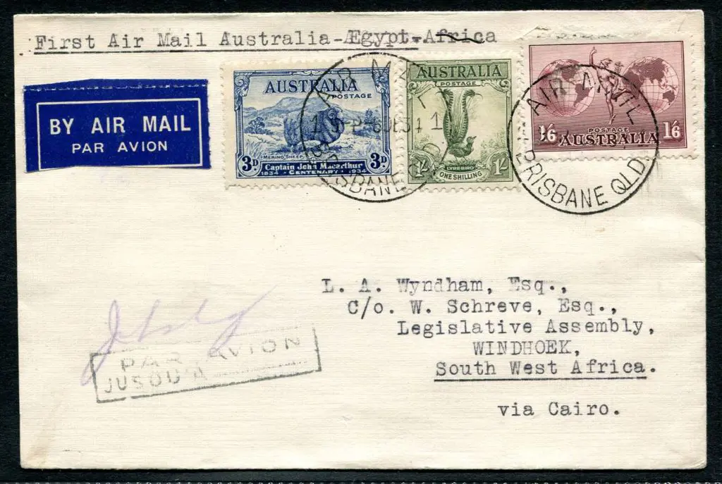 1934 (8th Dec) Brisbane to Windhoek, South West ... Image 1++