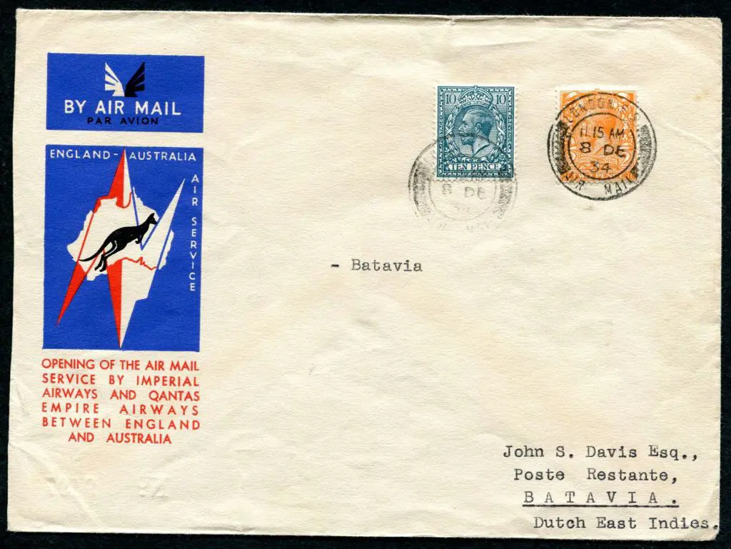 1934 (8th Dec) England to Batavia intermediate ... Image 1++