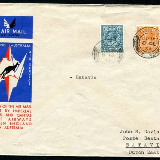 1934 (8th Dec) England to Batavia intermediate ...