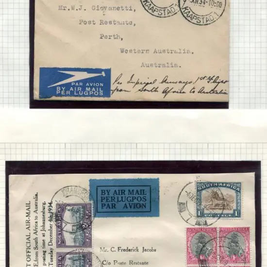1934 (8th Dec) South Africa to Australia, 1d PSE ...