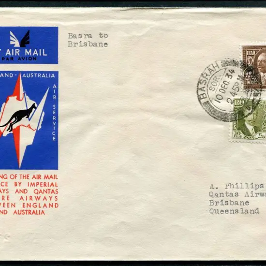 1934 (10th Dec) Basra (Iraq) to Brisbane by ...