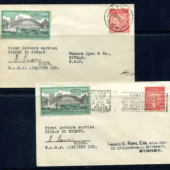 1935 (24th April) Nyngan to Sydney & return covers ...
