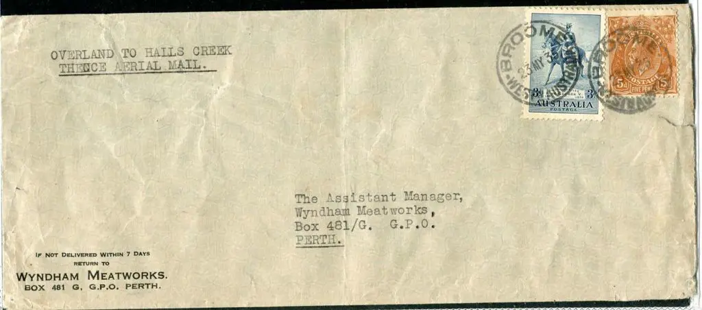 1935 (23rd May) Wyndham Meatworks cover Broome to ... Image 1++