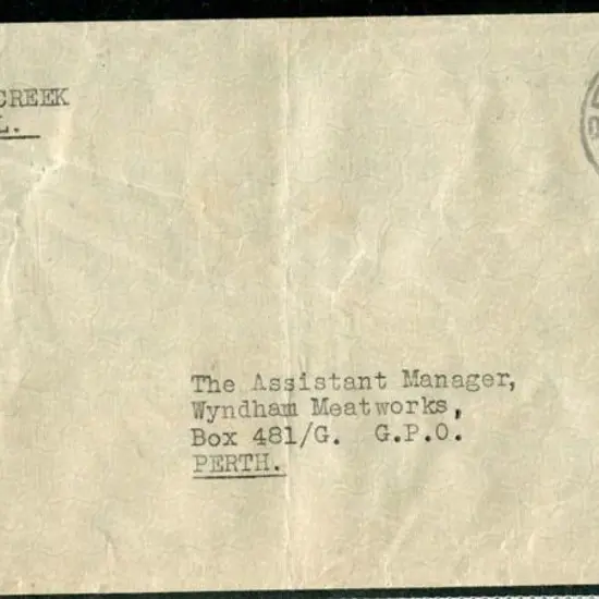 1935 (23rd May) Wyndham Meatworks cover Broome to ...