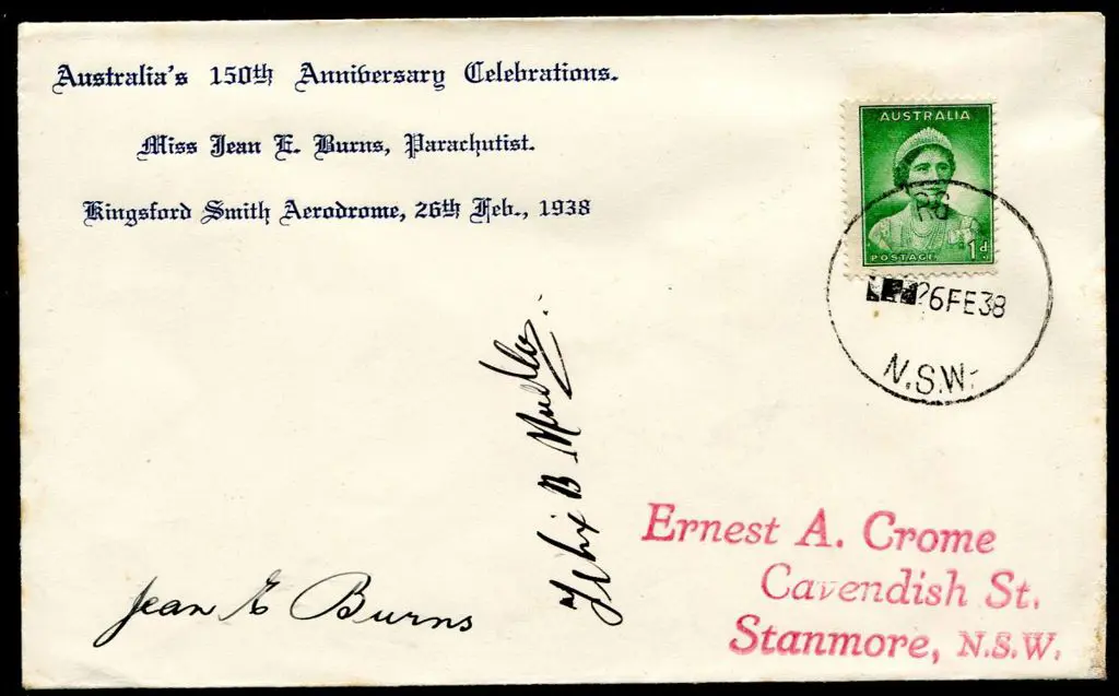 1938 (26th Feb) Sydney parachute mail cover signed ... Image 1++