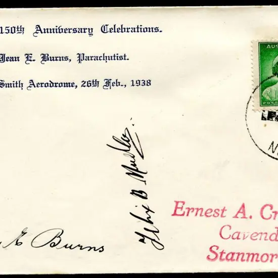 1938 (26th Feb) Sydney parachute mail cover signed ...