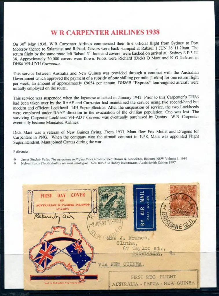 1938 (30th May) Aust to New Guinea boomerang ... Image 1++