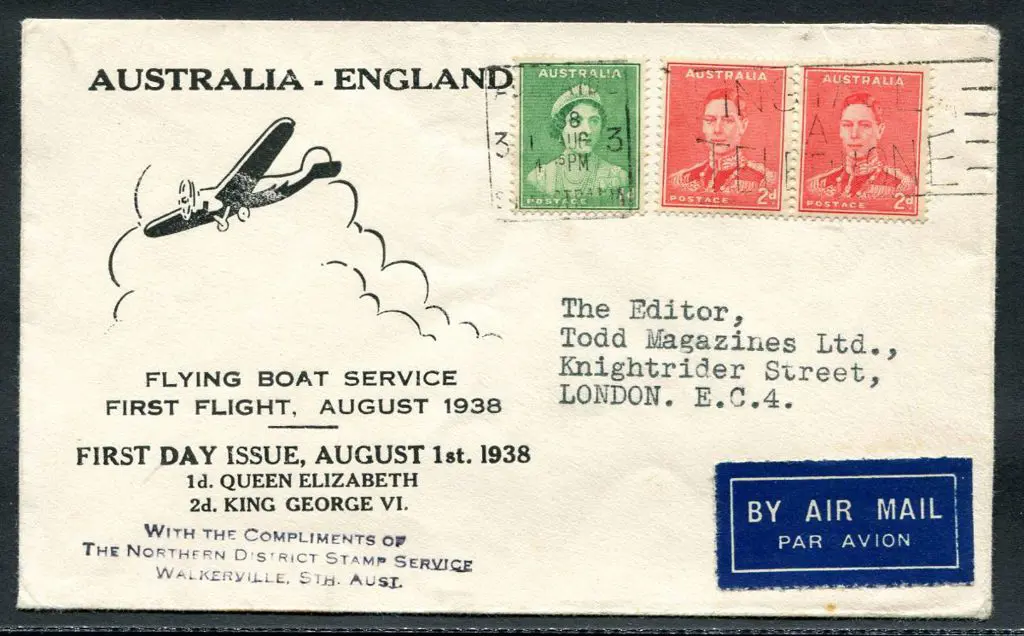 1938 (4th Aug) 1d QE & 2d KGVI FDC on Australia to ... Image 1++