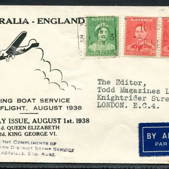 1938 (4th Aug) 1d QE & 2d KGVI FDC on Australia to ...