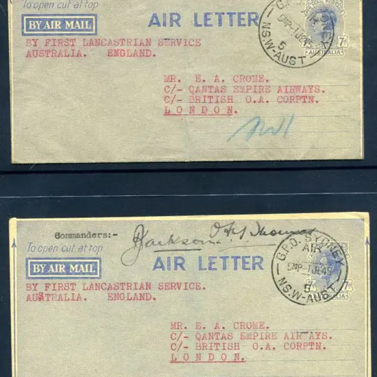 1945 (2nd June) Australia to England 7d Airletters ...