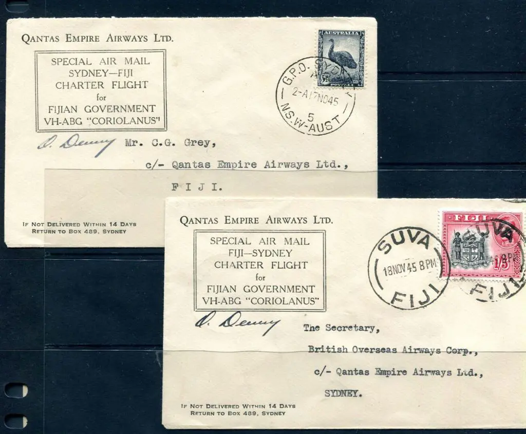 1945 (17th Nov) Australia to Fiji & return Qantas ... Image 1++