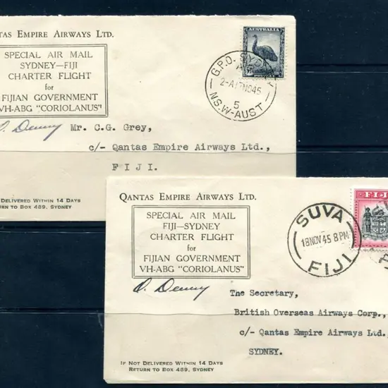1945 (17th Nov) Australia to Fiji & return Qantas ...