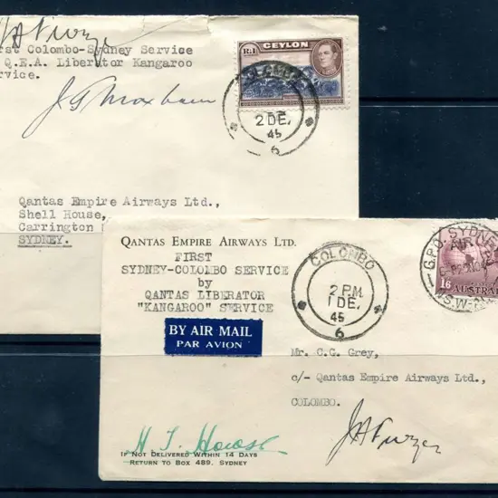 1945 (30th Nov) Australia to Ceylon & return ...