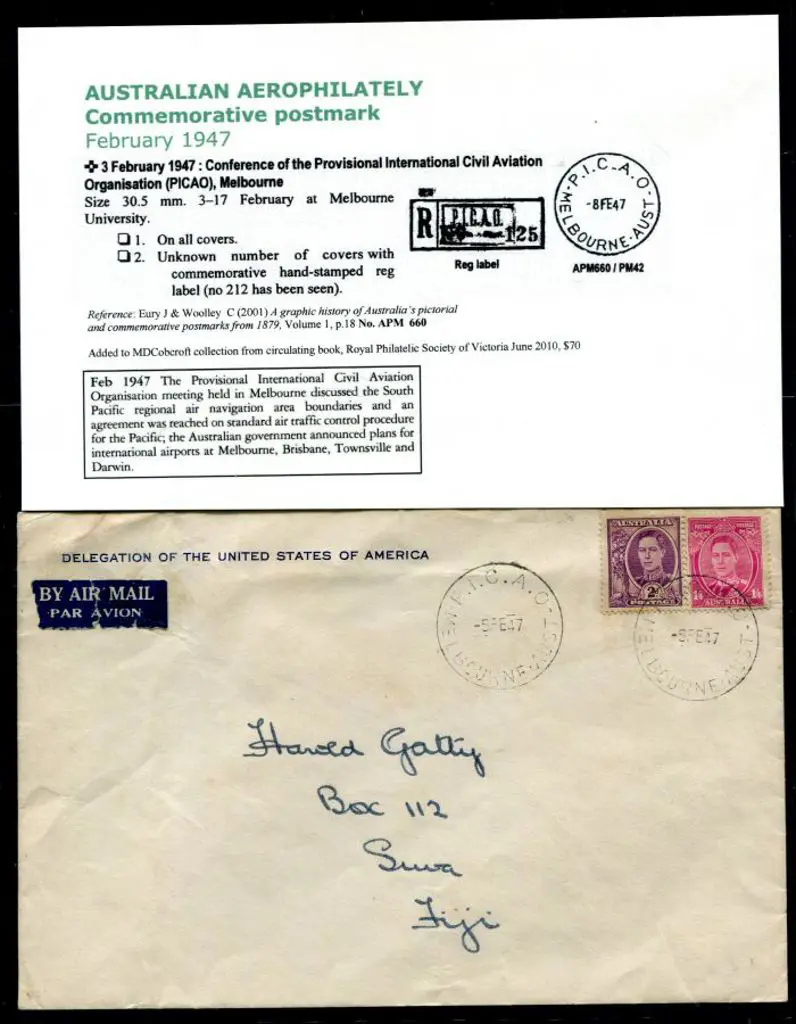1947 (5th Feb) "P.I.C.A.O. Melbourne" cds strikes ... Image 1++