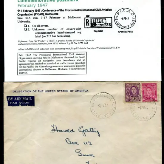 1947 (5th Feb) "P.I.C.A.O. Melbourne" cds strikes ...